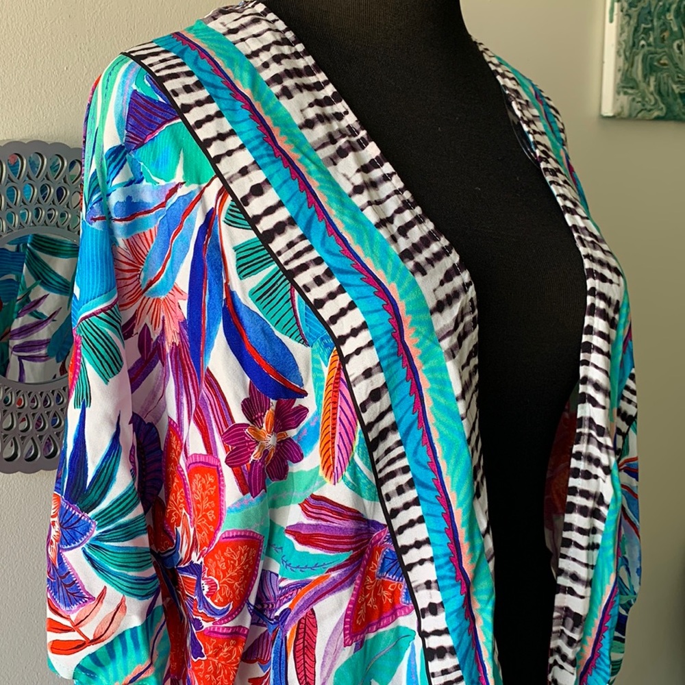 La Blanca Tropics of Tropez Kimono Style Colorful Floral Swim Coverup - Picture 4 of 14